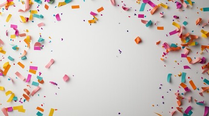 Obraz premium Vibrant Festive Confetti Celebration on White Background - Colorful Party Decor for Birthday, Wedding, and Events