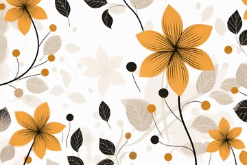 Obraz premium Modern geometric floral pattern with stylized blooms and leaves in a monochromatic color scheme set against a white background