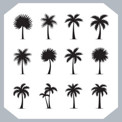 Logotype black simple palm tree vector silhouettes, Palm Trees Silhouette, Coconut Tree Silhouette on white background