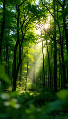 Obraz premium Green forest with magical light isolated with white highlights, png