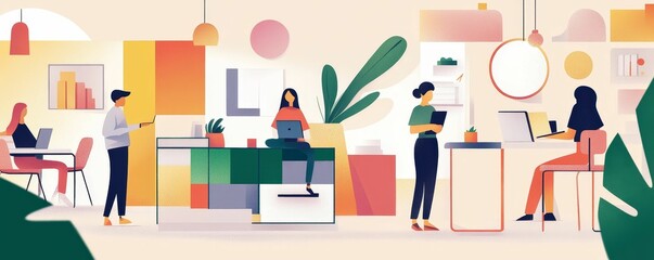 Modern office with four people working.