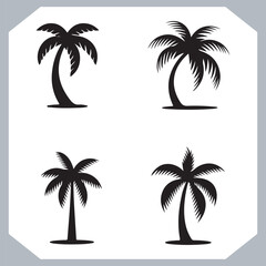 Logotype black simple palm tree vector silhouettes, Palm Trees Silhouette, Coconut Tree Silhouette on white background