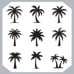 Logotype black simple palm tree vector silhouettes, Palm Trees Silhouette, Coconut Tree Silhouette on white background