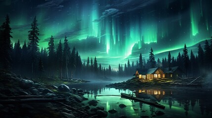 Obraz premium The aurora borealis creating streaks of light in the night sky