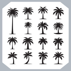 Logotype black simple palm tree vector silhouettes, Palm Trees Silhouette, Coconut Tree Silhouette on white background