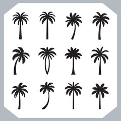 Logotype black simple palm tree vector silhouettes, Palm Trees Silhouette, Coconut Tree Silhouette on white background