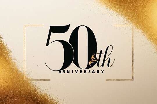 Elegant Golden 50th Anniversary Celebration Card with Luxurious Metallic Numbers For Wedding Jubilees, Corporate Milestones