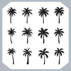 Logotype black simple palm tree vector silhouettes, Palm Trees Silhouette, Coconut Tree Silhouette on white background