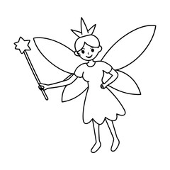 outline-of-a-Christmas-fairy--wand-and-wings-vector -illustration