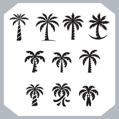 Logotype black simple palm tree vector silhouettes, Palm Trees Silhouette, Coconut Tree Silhouette on white background