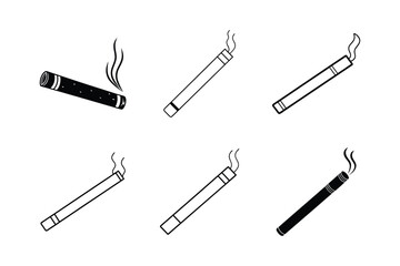 Cigarette line sets icon, outline vector sign, on white and black background.	