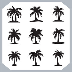 Logotype black simple palm tree vector silhouettes, Palm Trees Silhouette, Coconut Tree Silhouette on white background