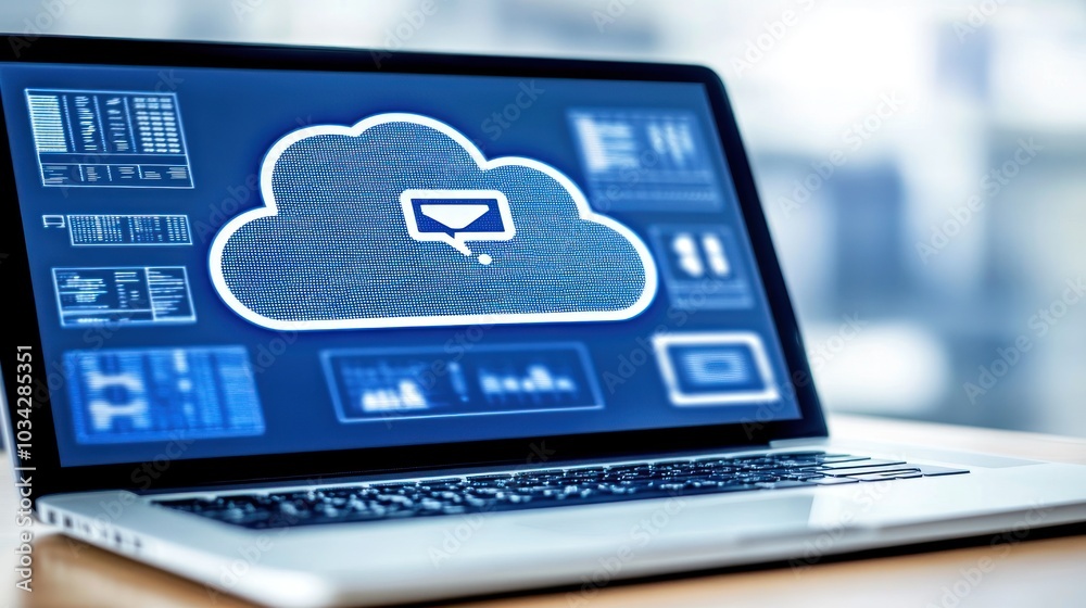 Poster cloud computing and email communication on a laptop screen