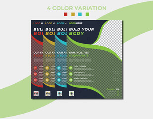 GYM, Fitness Flyer template, red, green, blue and yellow color, ready to print.