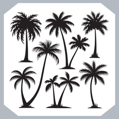 Logotype black simple palm tree vector silhouettes, Palm Trees Silhouette, Coconut Tree Silhouette on white background