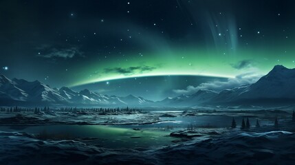 The aurora borealis casting a green glow over a snow-covered field