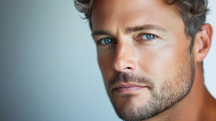 Fototapeta premium Close-up portrait of a confident man with striking blue eyes