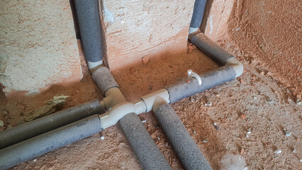 Plumbing pipe at construction site during water supply installation