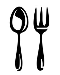 Spoon and fork simple hand drawn drawing. Cooking, food service concept