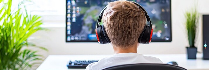 teen playing video games on computer