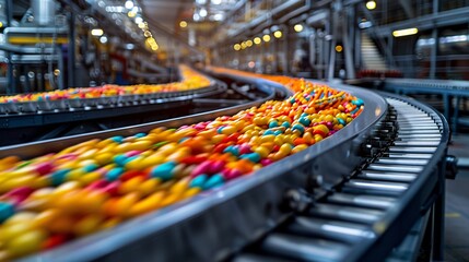 conveyor belt in a candy factory