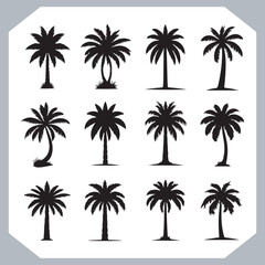 Logotype black simple palm tree vector silhouettes, Palm Trees Silhouette, Coconut Tree Silhouette on white background