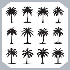 Logotype black simple palm tree vector silhouettes, Palm Trees Silhouette, Coconut Tree Silhouette on white background