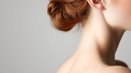 Fototapeta premium Back neck of a white woman with tied hair, shoulders, girl, skincare products model