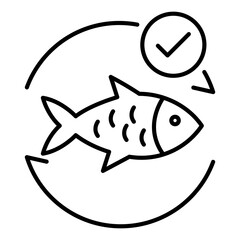 Vector icon of Sustainable Seafood. This icon shows a fish, symbolizing sustainable seafood practices and eco-friendly fishing. Ideal for promoting sustainable food sources and ocean conservation.