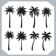 Logotype black simple palm tree vector silhouettes, Palm Trees Silhouette, Coconut Tree Silhouette on white background