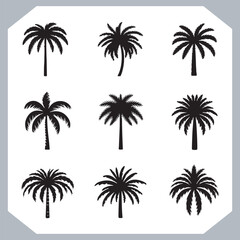 Logotype black simple palm tree vector silhouettes, Palm Trees Silhouette, Coconut Tree Silhouette on white background