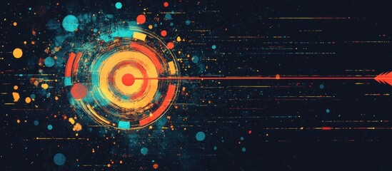 Abstract digital art with a target and arrow on a dark background.