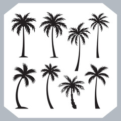 Logotype black simple palm tree vector silhouettes, Palm Trees Silhouette, Coconut Tree Silhouette on white background