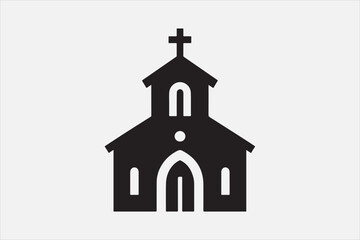 A silhouette of a church with  a cross on top.