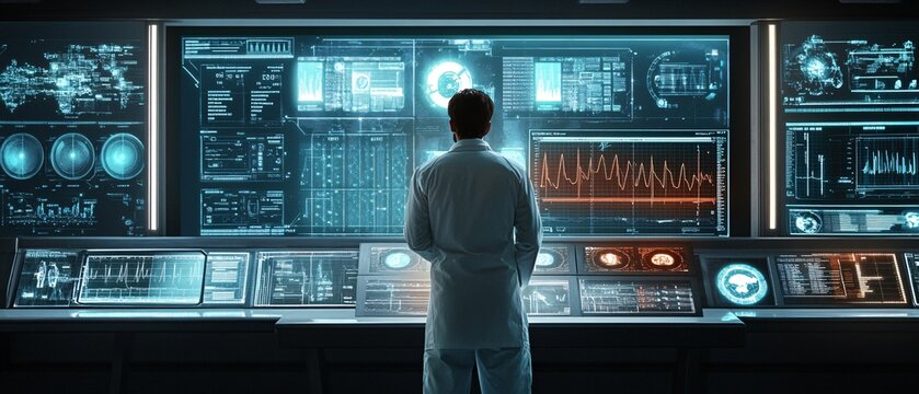 Medical Professional Analyzing Patient Data in High-Tech Lab