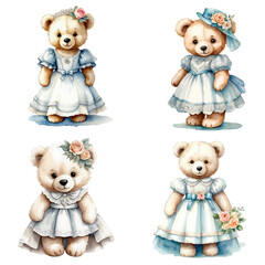 Vintage watercolour bears set.