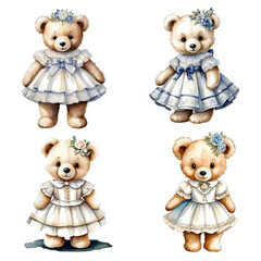 Vintage watercolour bears set.