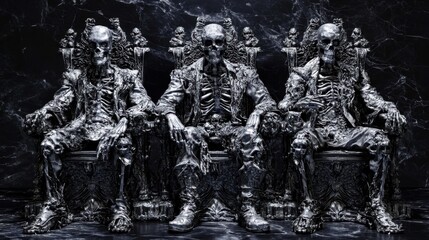 Haunting Masquerade of the Deathly Figures in Opulent Ballroom of Dark Fantasy