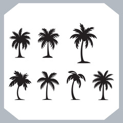 Logotype black simple palm tree vector silhouettes, Palm Trees Silhouette, Coconut Tree Silhouette on white background