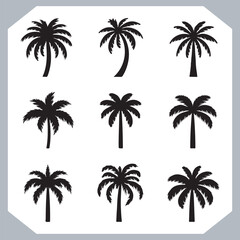 Logotype black simple palm tree vector silhouettes, Palm Trees Silhouette, Coconut Tree Silhouette on white background