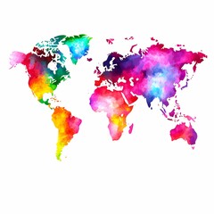 Vibrant Watercolor World Map Illustration