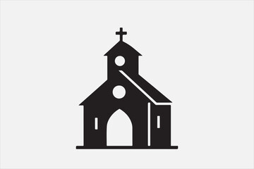 A silhouette of a church with  a cross on top.