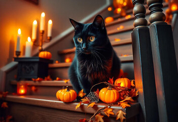 cat with Halloween decorations,created with Generative AI technology
