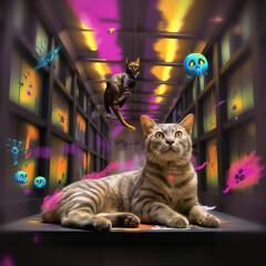 cat with Halloween decorations,created with Generative AI technology