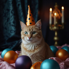 cat with Halloween decorations,created with Generative AI technology