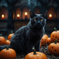 cat with Halloween decorations,created with Generative AI technology