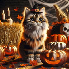 cat with Halloween decorations,created with Generative AI technology