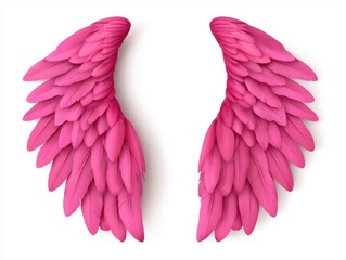 Obraz premium Pink feathered wings, designed for a whimsical or fantastical theme, create a striking and vibrant visual element.