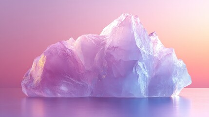 A large ice block with a pinkish hue