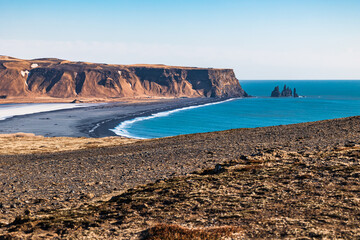 Beautiful and cold day in Dyrholaey peninsula in Iceland